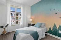 Watercolor Green Tree Forest Mural Wallpaper