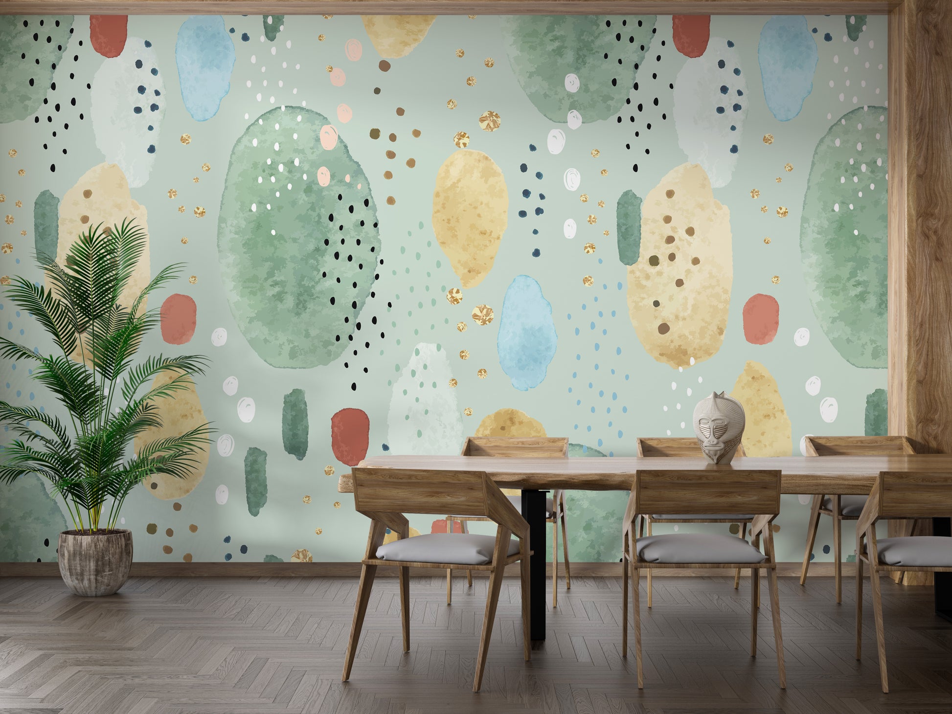 Watercolor-inspired botanical green wallpaper