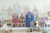 Watercolor Houses Wall Mural - Giffywalls