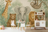 Safari-themed nursery mural with watercolor charm

