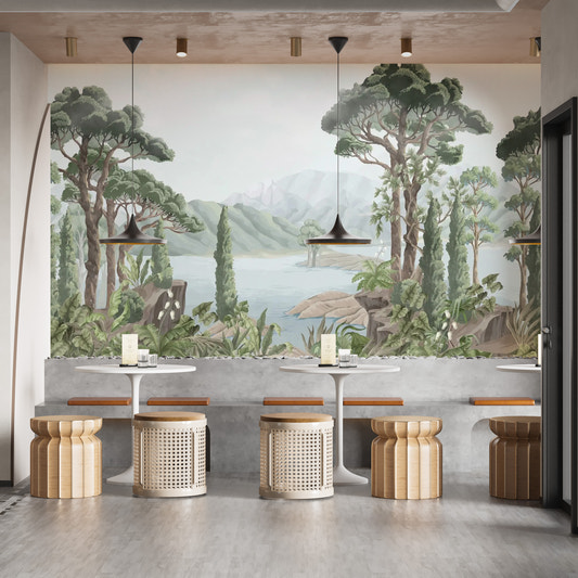 Lush watercolor jungle mural
