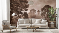 Watercolor Lake Monochrome Ink Sepia Wallpaper Murals - Giffywalls