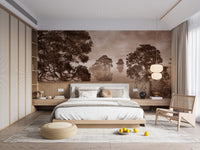 Stunning watercolor lake monochrome sepia wallpaper for modern interiors.