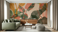 A serene subtle foliage wall mural with a painterly effect.