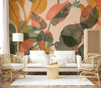 A beautiful watercolor leaf wallpaper mural for a modern home.