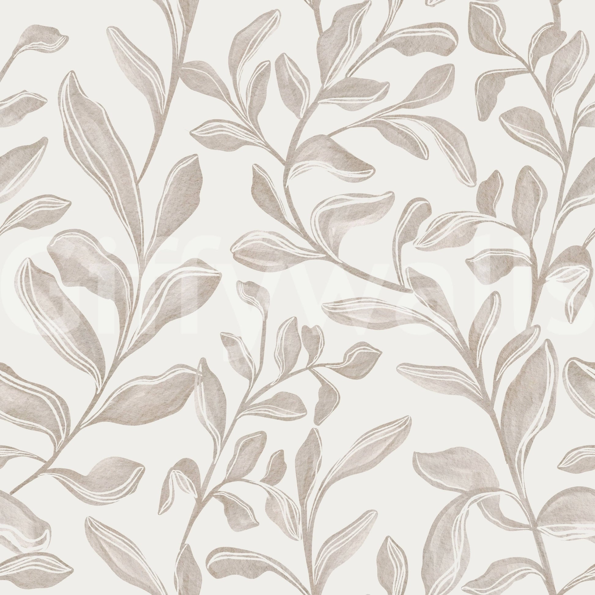 Chic Watercolor Leaves peel and stick wallpaper ivory tones.