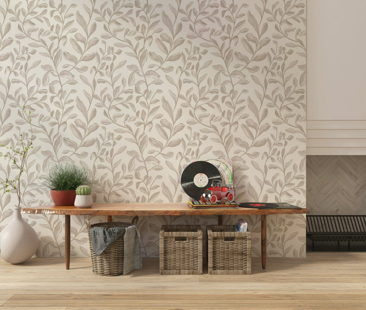 Modern Watercolor Leaves self-adhesive wallpaper mural panels.