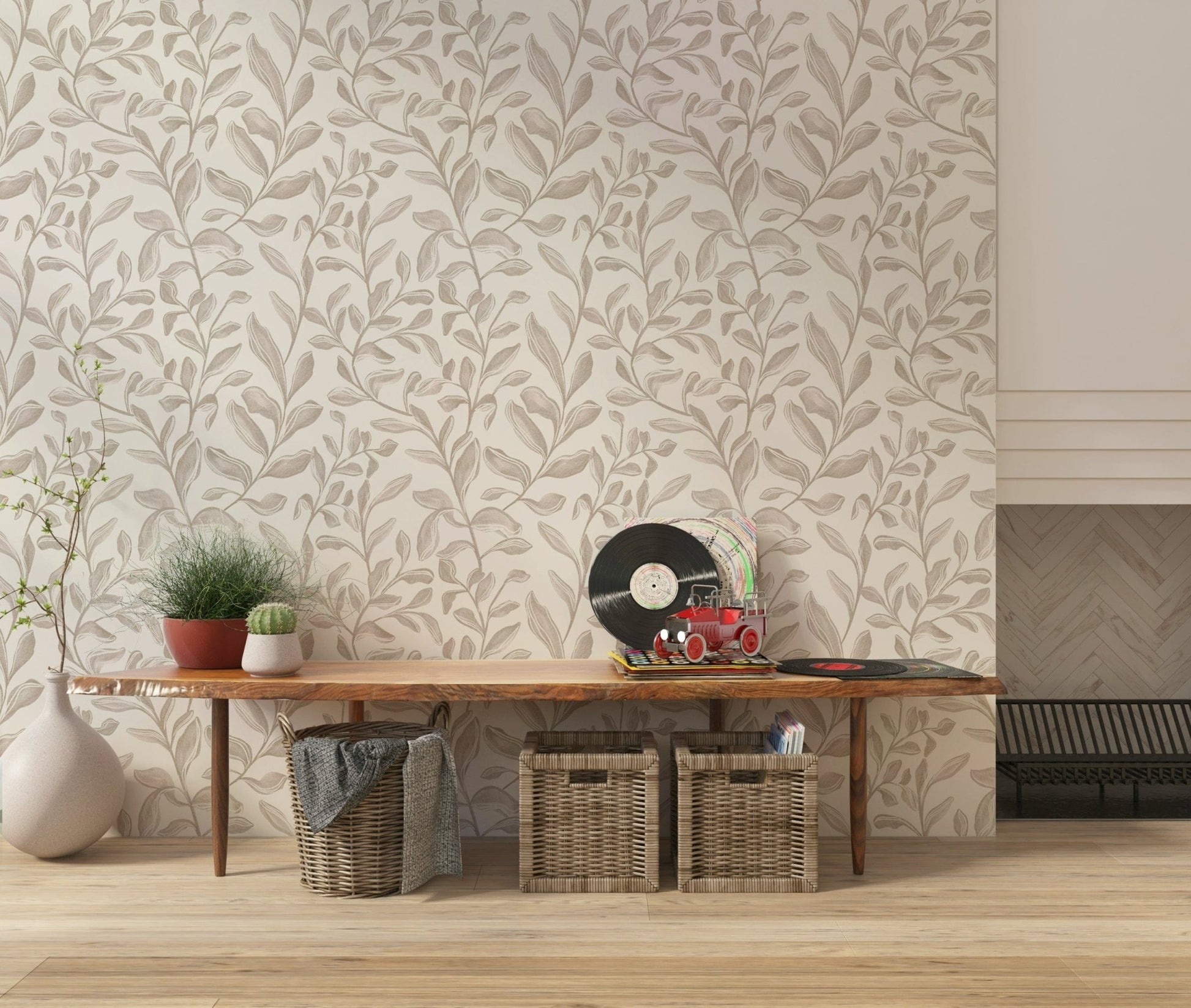 Modern Watercolor Leaves self-adhesive wallpaper mural panels.