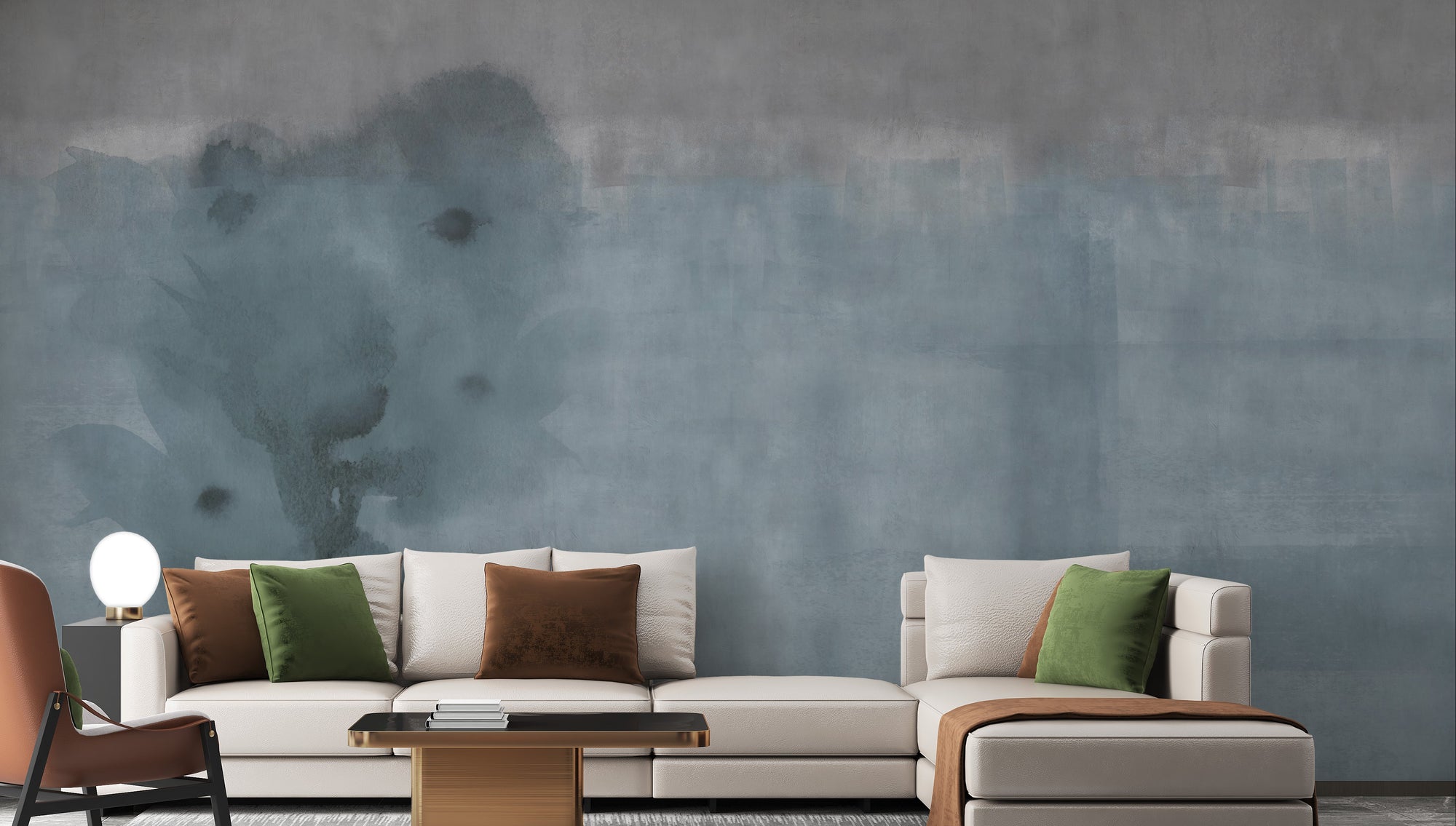Watercolor Light Blue Shade wallpaper mural shown as a full feature wall that highlights the design