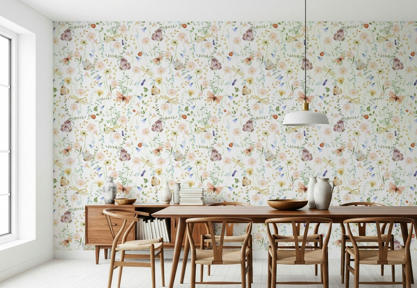 Artistic illustration, Meadow Dreams theme, serene wall art featuring summer nature elements.