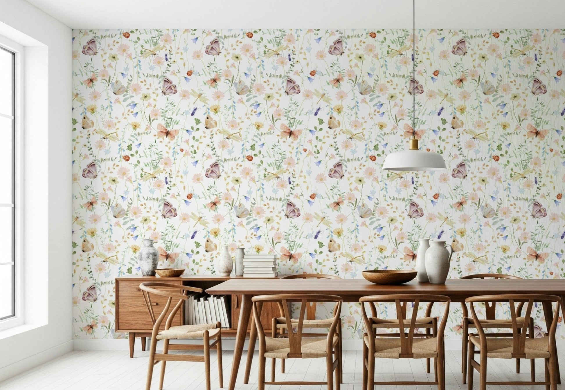 Artistic illustration, Meadow Dreams theme, serene wall art featuring summer nature elements.