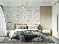 Graceful spring flowers wallpaper, a vibrant meadow design with tiny garden insects.
