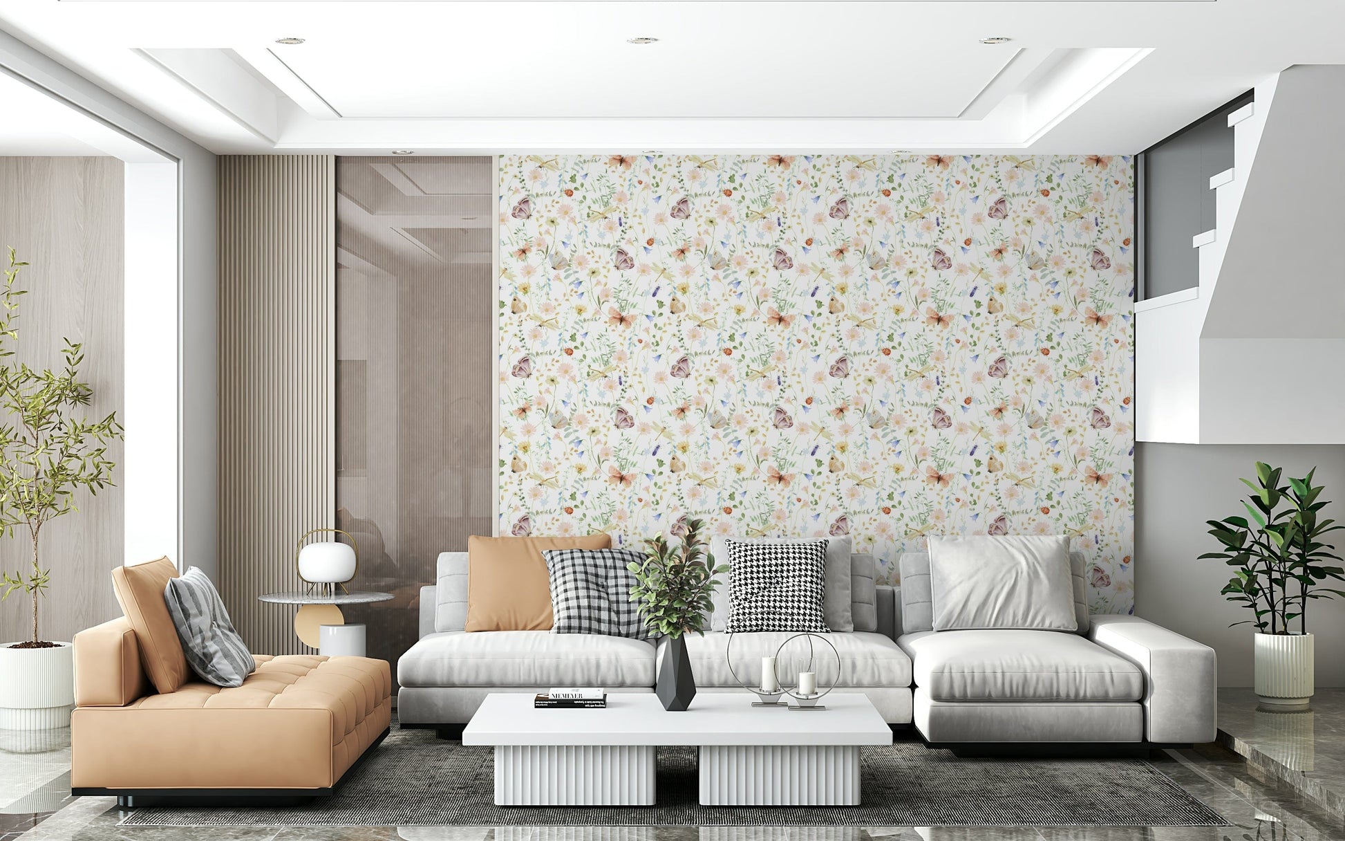 Delightful Watercolor Meadow Dreams wallcovering design, light, airy, and very beautiful.