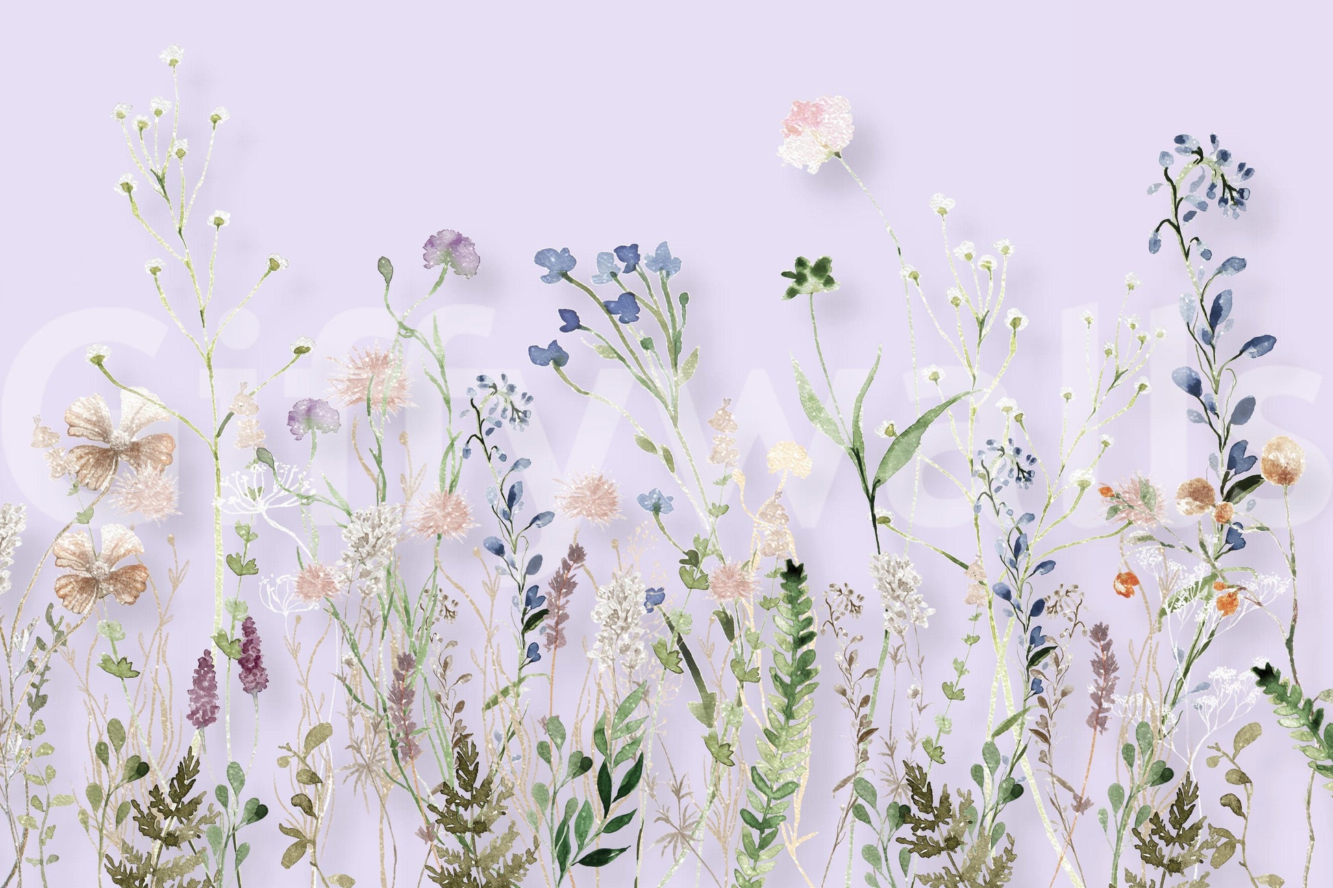 A pastel floral wallpaper highlighting graceful wildflower stems and blossoms for an elegant look.