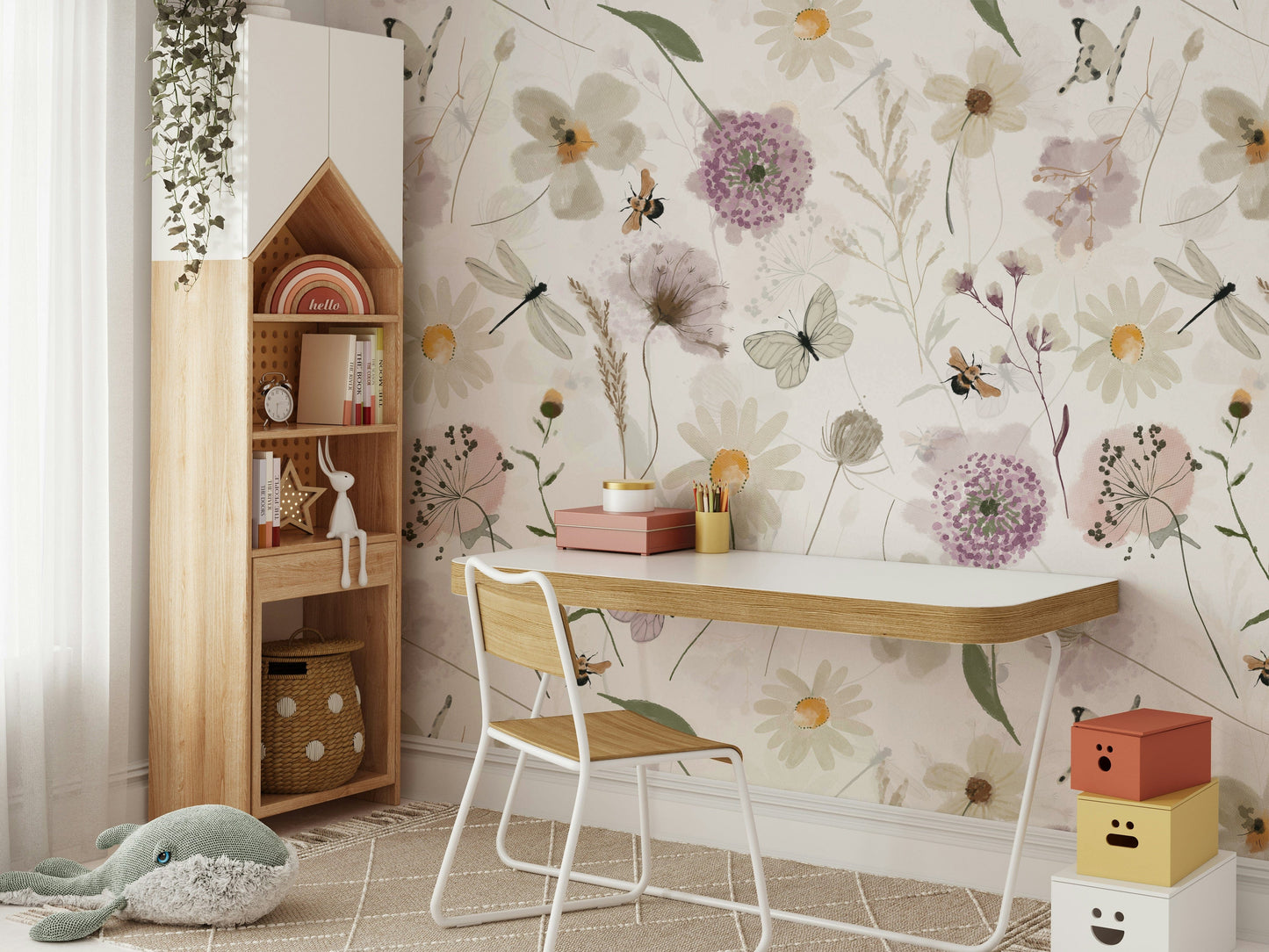 The mural has soft and gentle colors.

