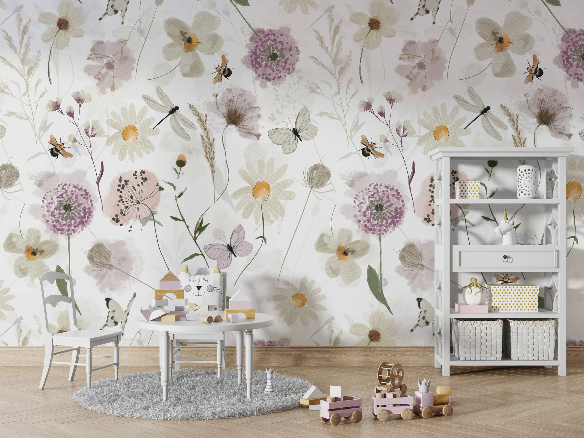 A watercolor print of a scenic meadow.

