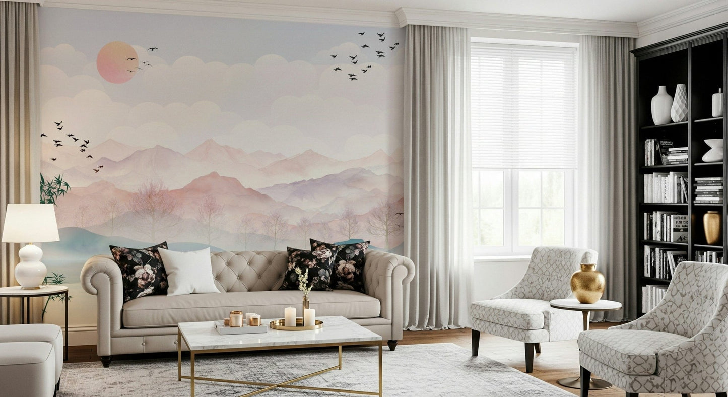 Hand-painted mountain art for minimalist wall decor.