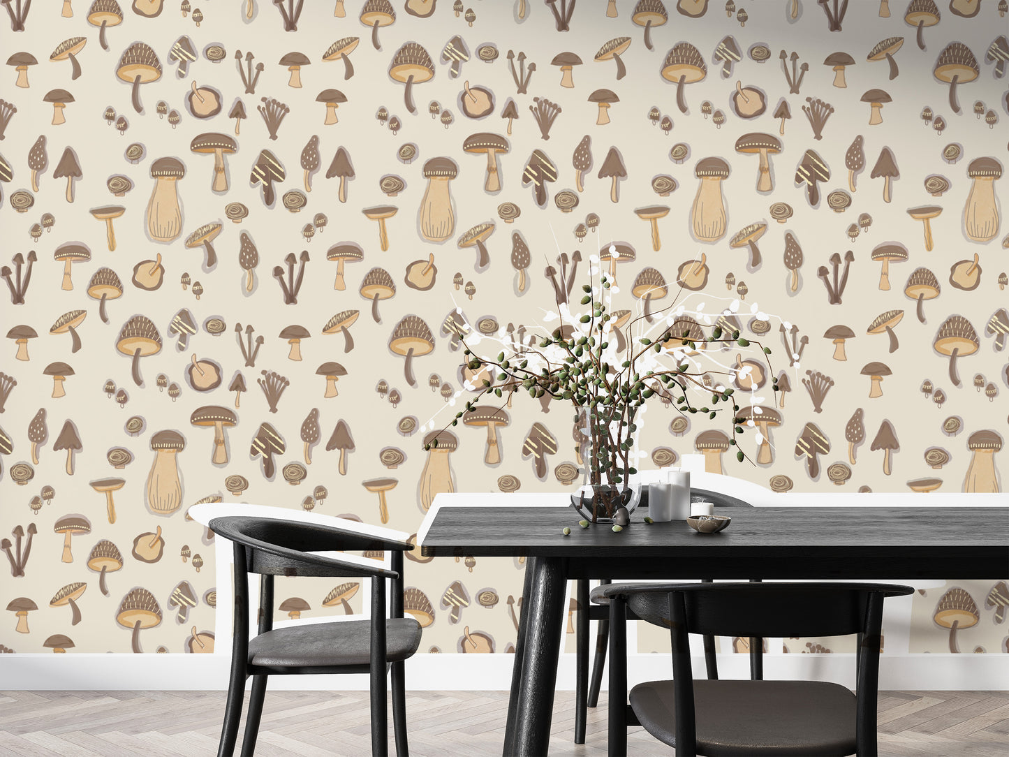 Artistic Watercolor Mushrooms Sand Color Wallpaper