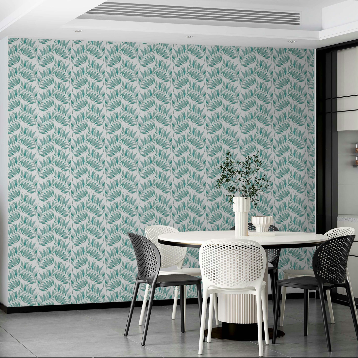 Textured Watercolor Palm Leaf Aqua Wallpaper⁠