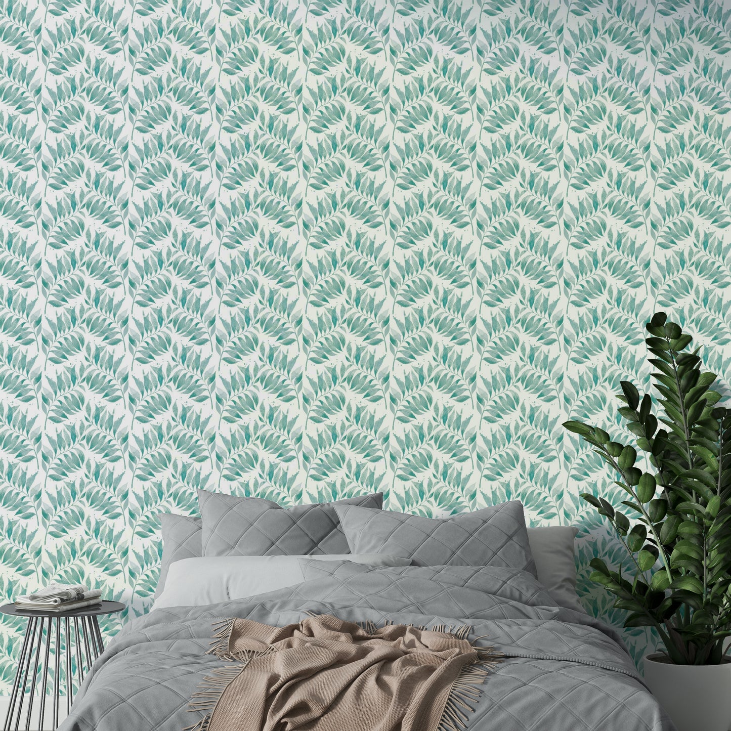 Textured Watercolor Palm Leaf Aqua Wallpaper⁠