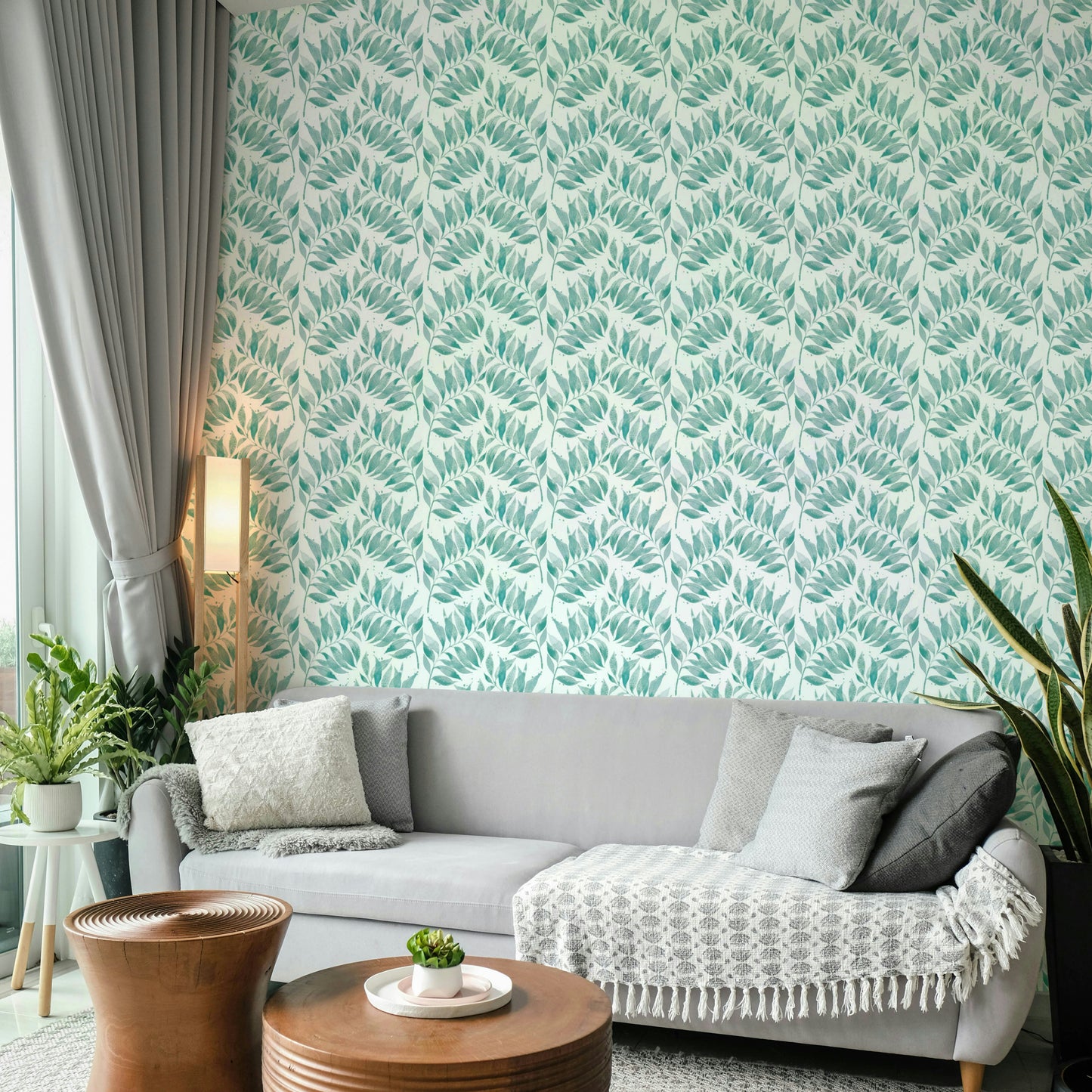 Textured Watercolor Palm Leaf Aqua Wallpaper⁠
