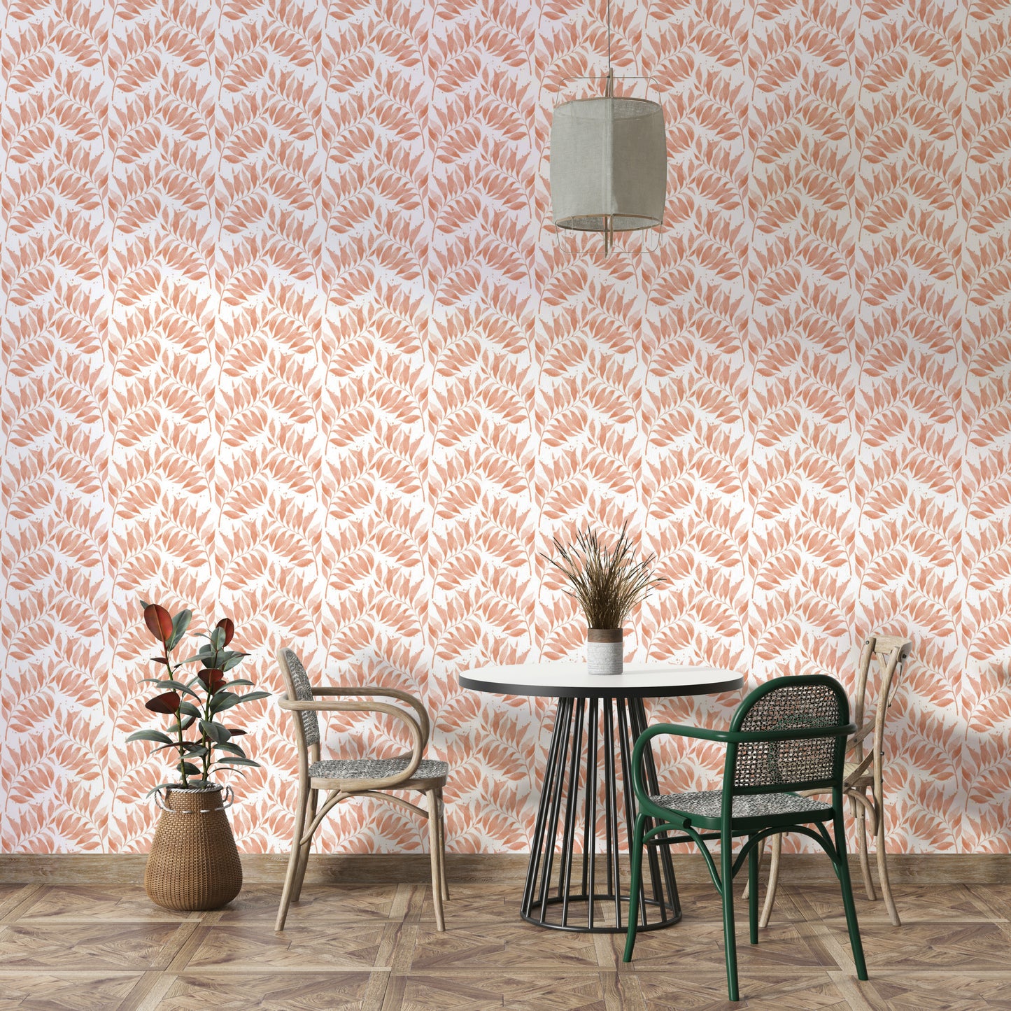 Warm-toned tropical wallpaper with watercolor foliage

