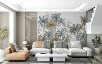 Soft green botanical wall decor for a contemporary dining area.