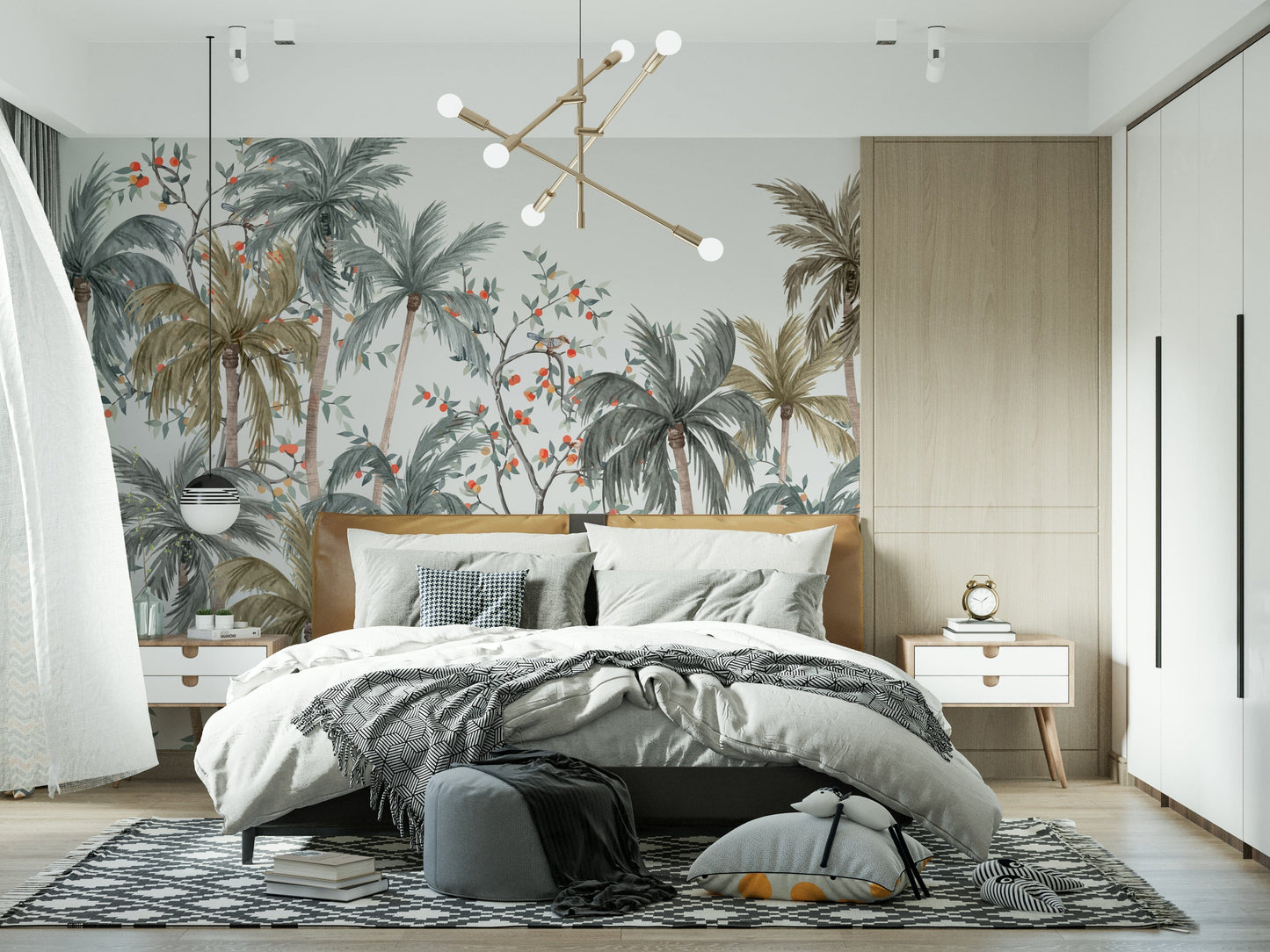 Watercolor Palms Wall Mural in a creative workspace with natural light.