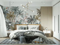 Watercolor Palms Wall Mural in a creative workspace with natural light.