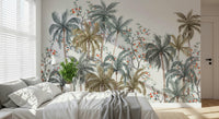 Coastal style bathroom with moisture resistant palm leaf mural.