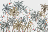 Watercolor Palms Wall Mural in a stylish flat lounge with velvet chairs.