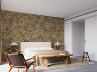 Watercolor pink and green botanical mural for serene decor
