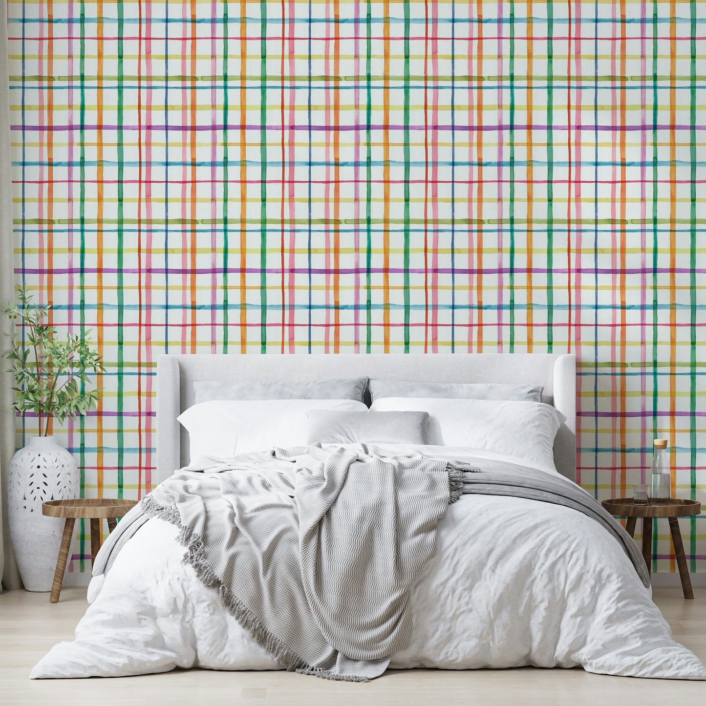 Modern plaid wallpaper in blended watercolor style

