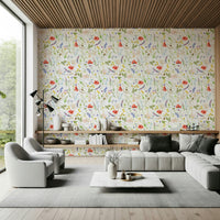 Wall mural poppies thistles grasses vibrant nature Watercolor Poppies Meadow.