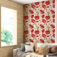 Hand-painted poppy mural featuring delicate stems and petals.

