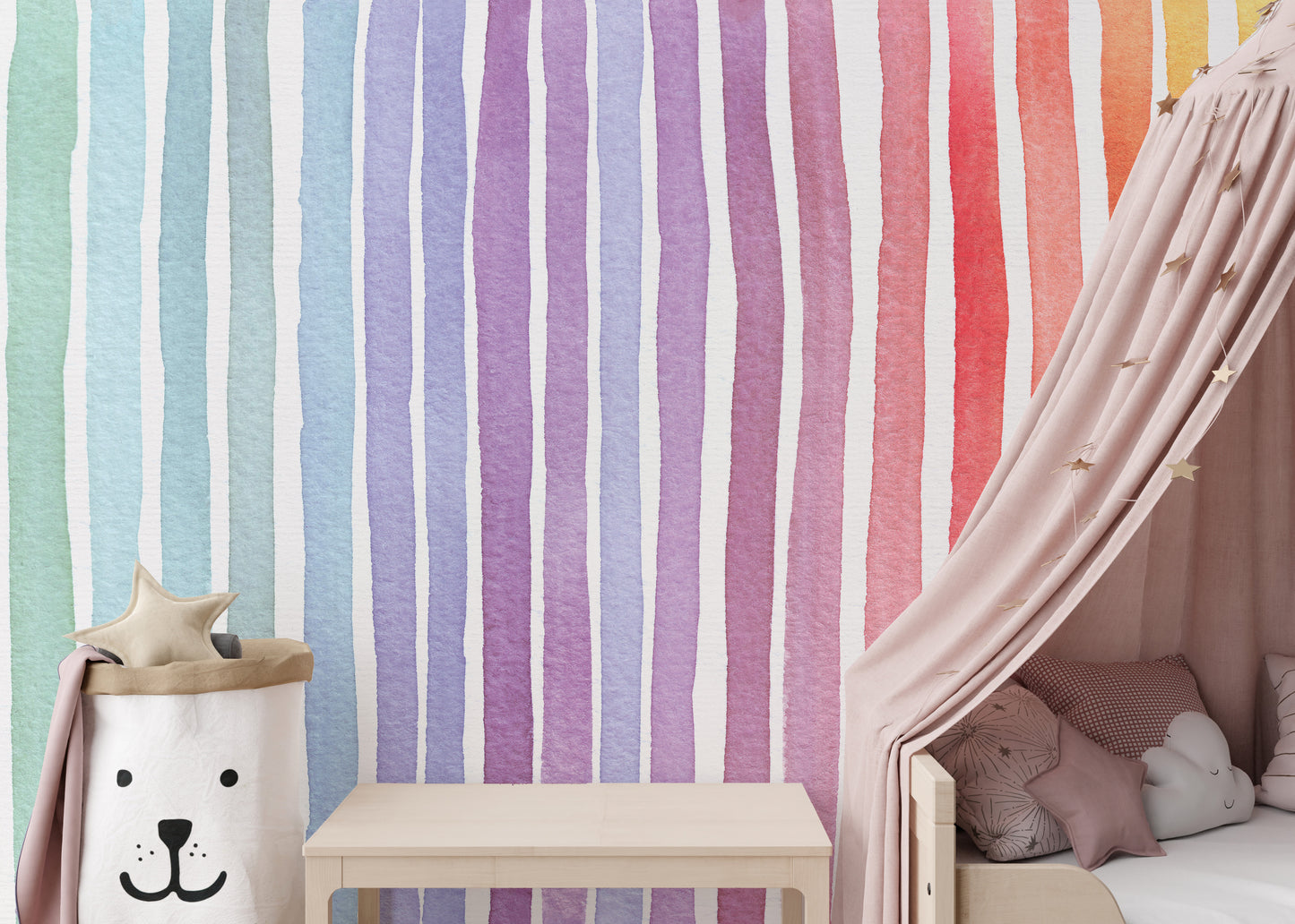 Modern watercolor rainbow stripe wall decor