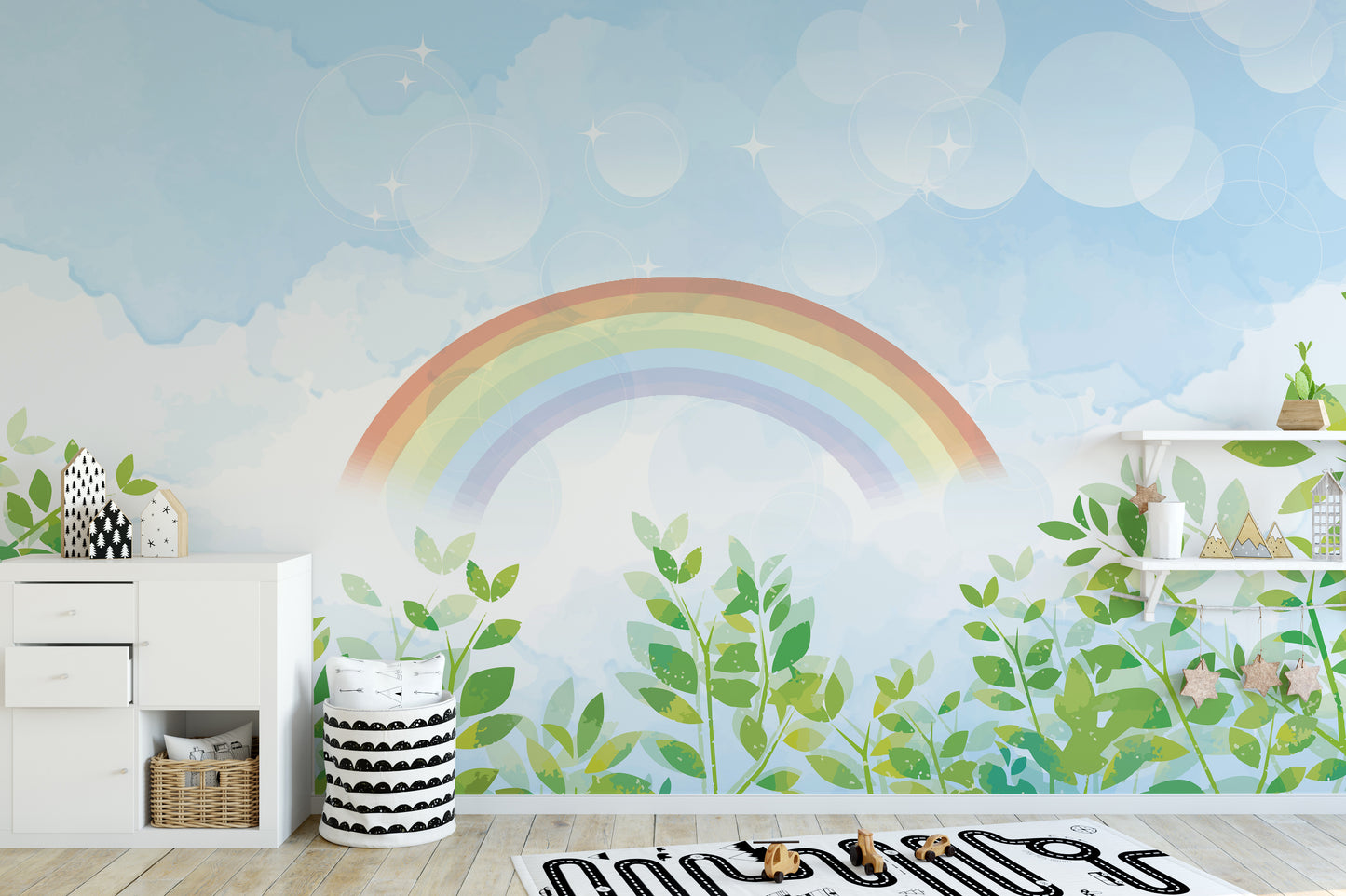 Blue & Green Watercolor Rainbow Kids Wall Mural - Giffywalls