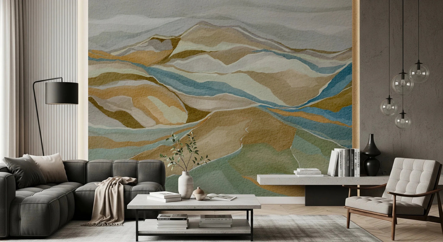 Soft textured peaks on this Watercolor Ridge View Wall Mural