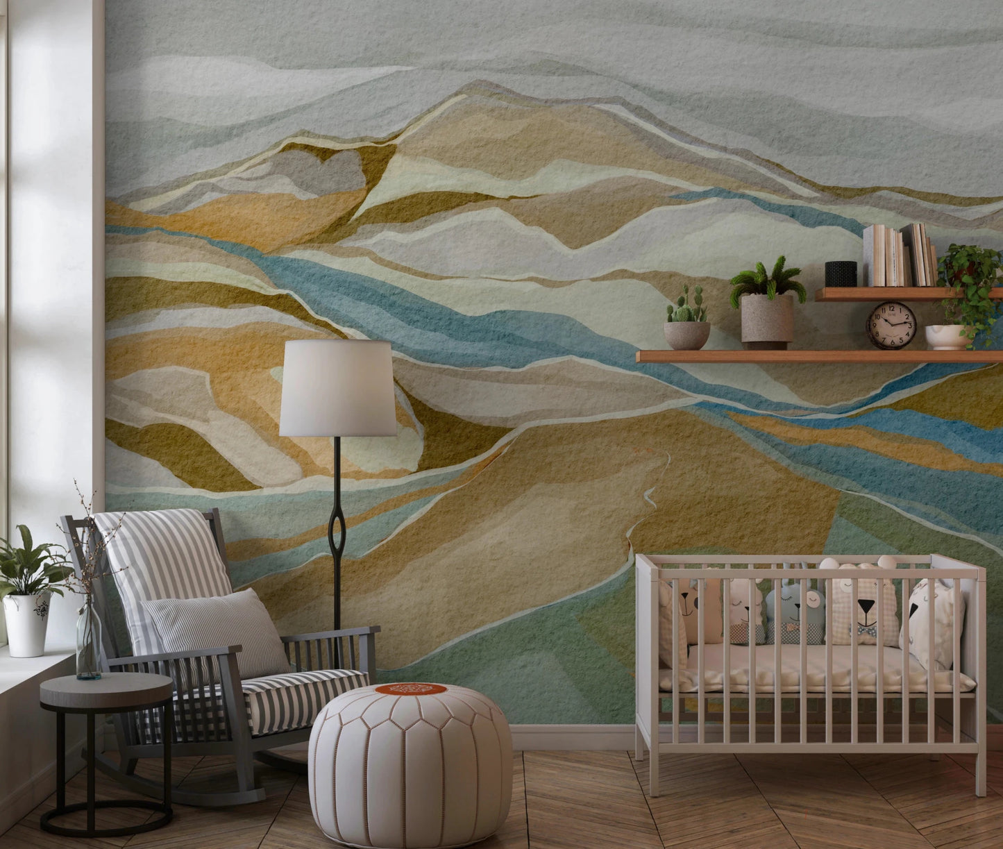 Sophisticated Watercolor Ridge View Wall Mural for a feature wall
