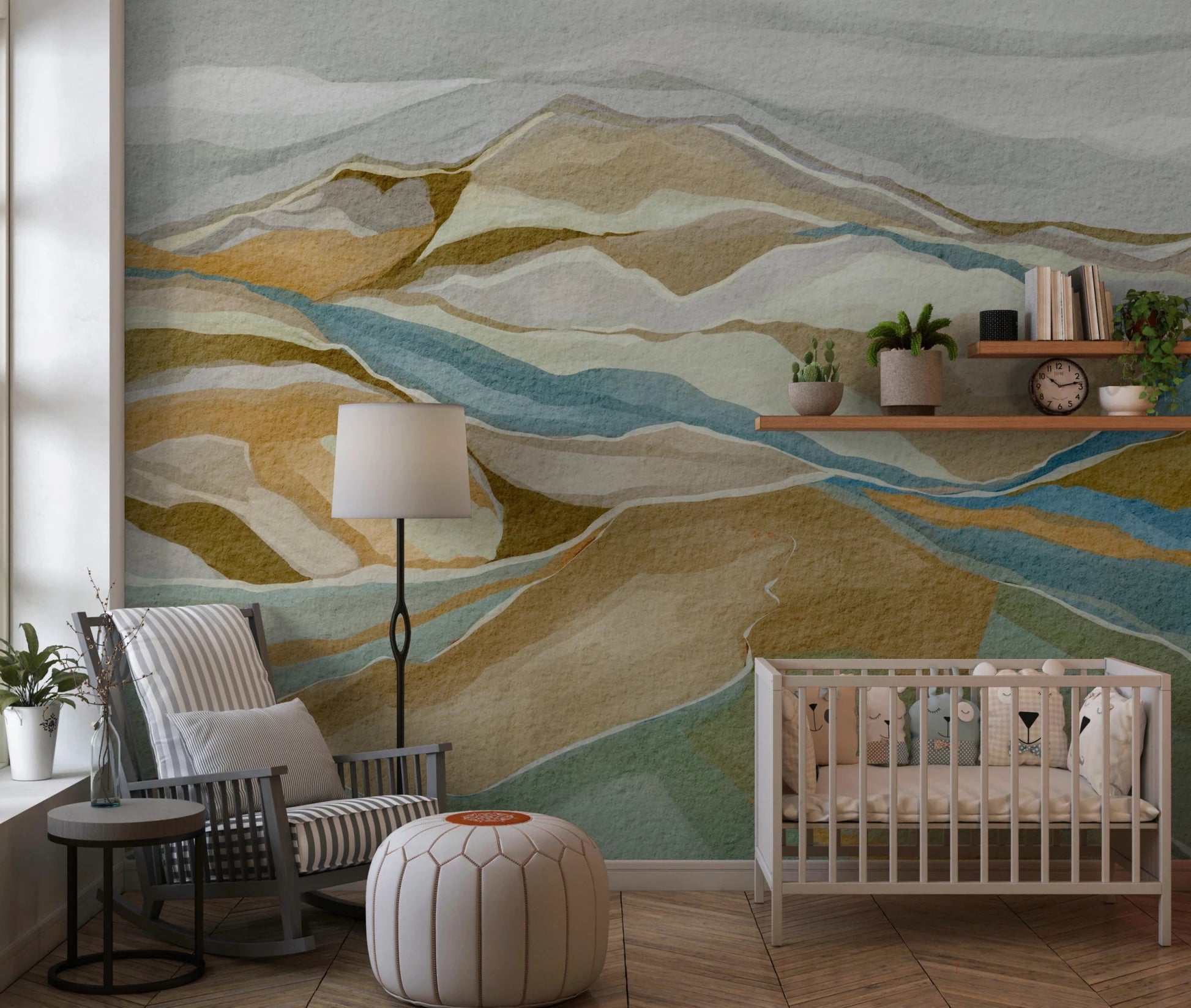 Sophisticated Watercolor Ridge View Wall Mural for a feature wall