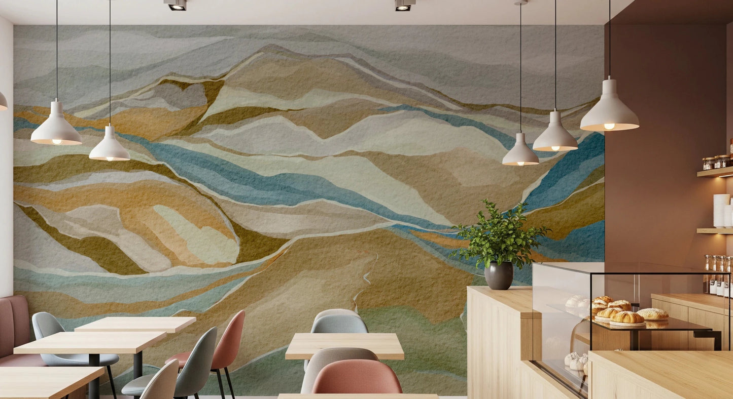 Watercolor Ridge View Wall Mural with high-definition paper texture