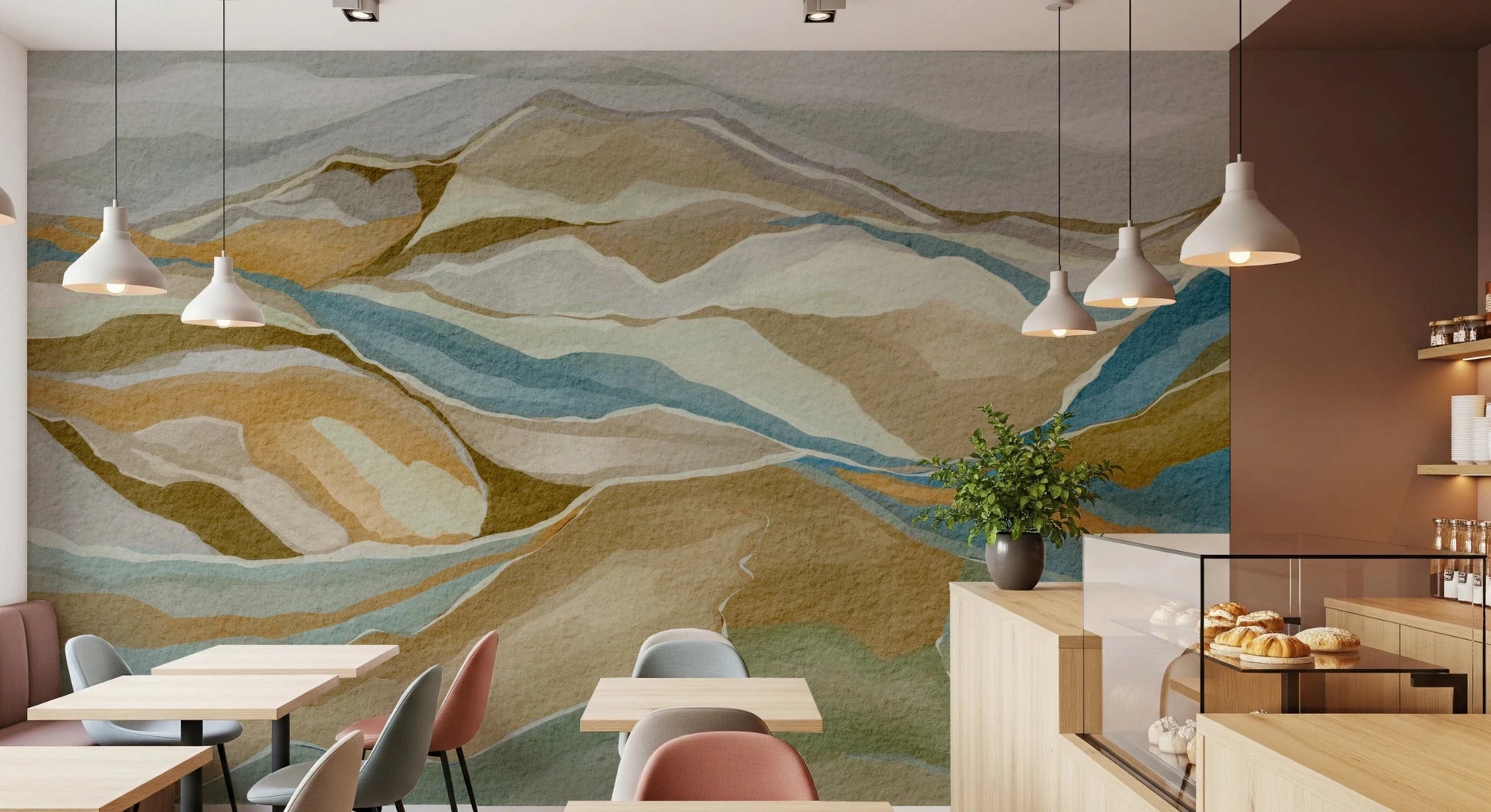 Watercolor Ridge View Wall Mural with high-definition paper texture