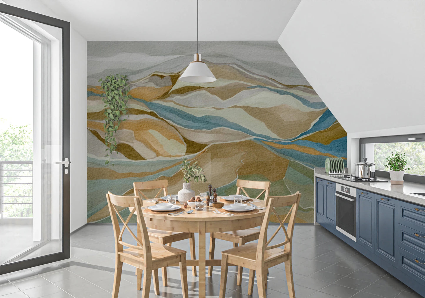 Watercolor Ridge View Wall Mural showcasing organic fluid shapes