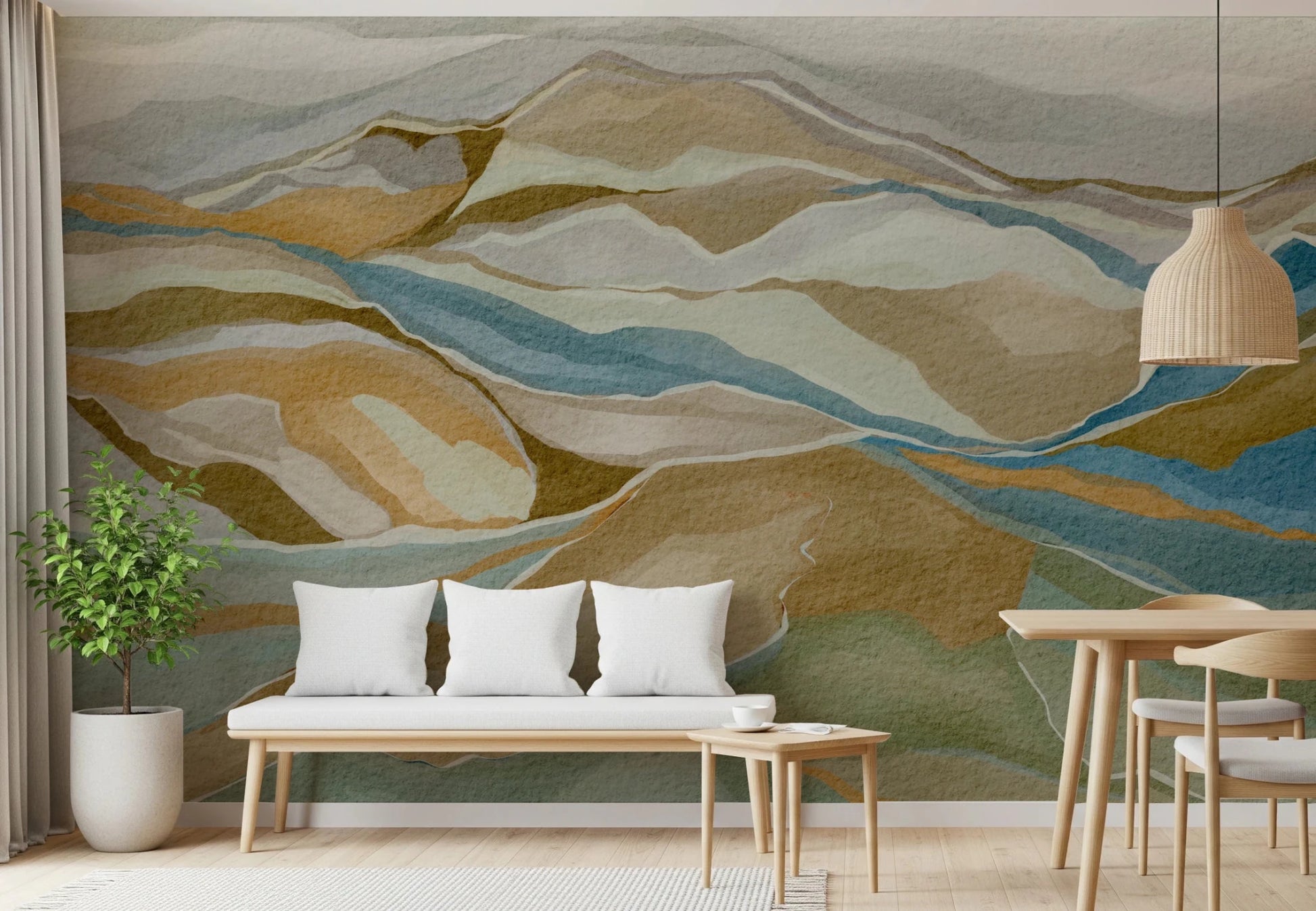 Minimalist landscape art on a Watercolor Ridge View Wall Mural