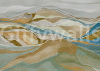 Watercolor Ridge View Wall Mural in earthy gold and sage green