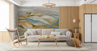 Watercolor Ridge View Wall Mural with blue and tan artistic tones