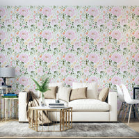 A graceful subtle bloom wall mural in soft, romantic tones.

