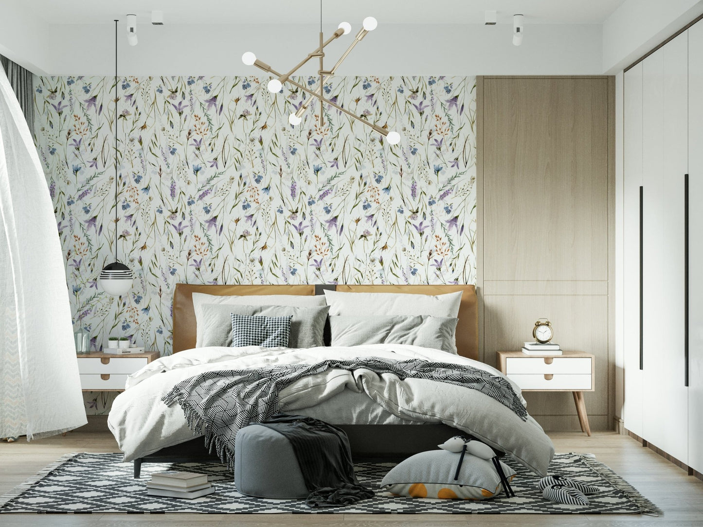 A beautiful Watercolor Spring Wildflower Meadow design for home decor.