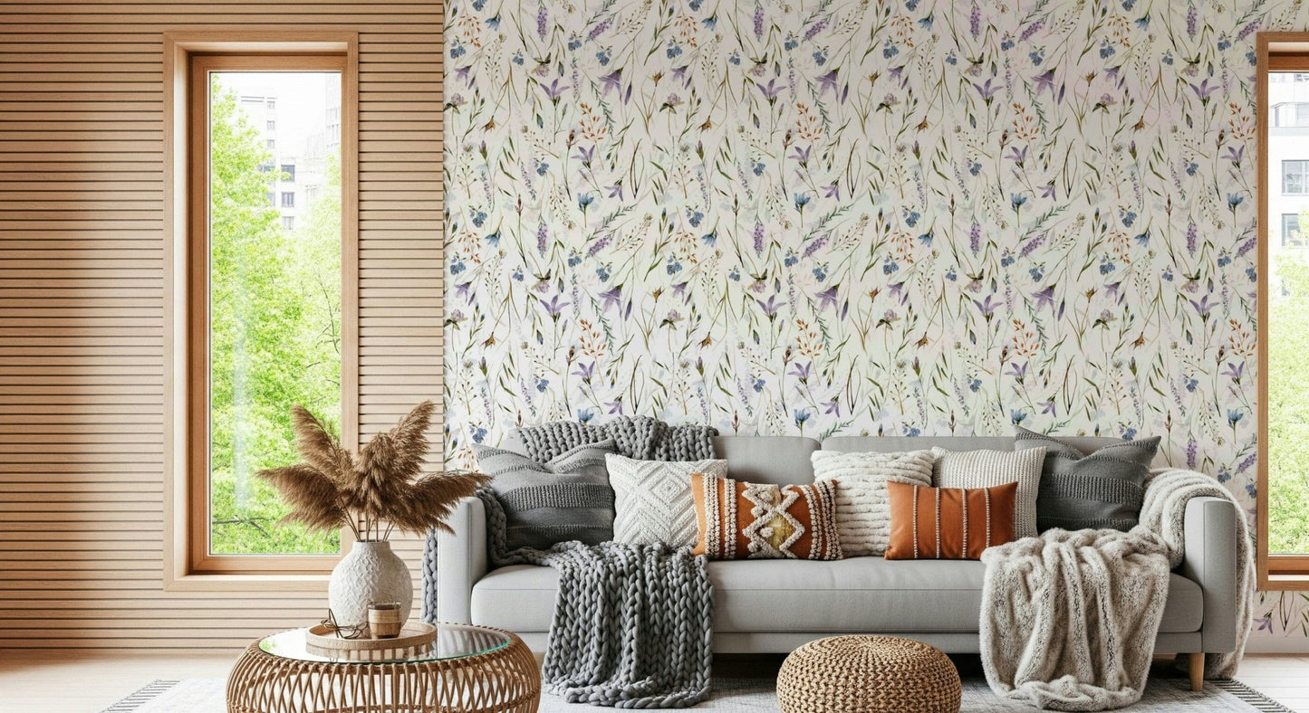 Artistic Watercolor Spring Wildflower Meadow textile and surface pattern.