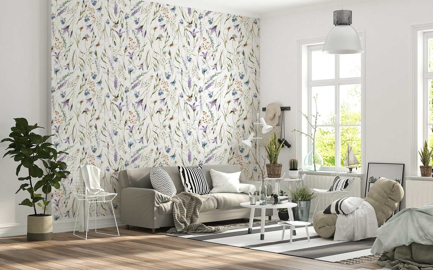 Subtle spring meadow print, Watercolor Spring Wildflower Meadow background.